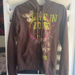 y2k brown zip up hoodie